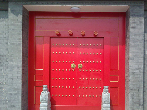 红岗中国传统四合院系列朱红色中式木制大门木作